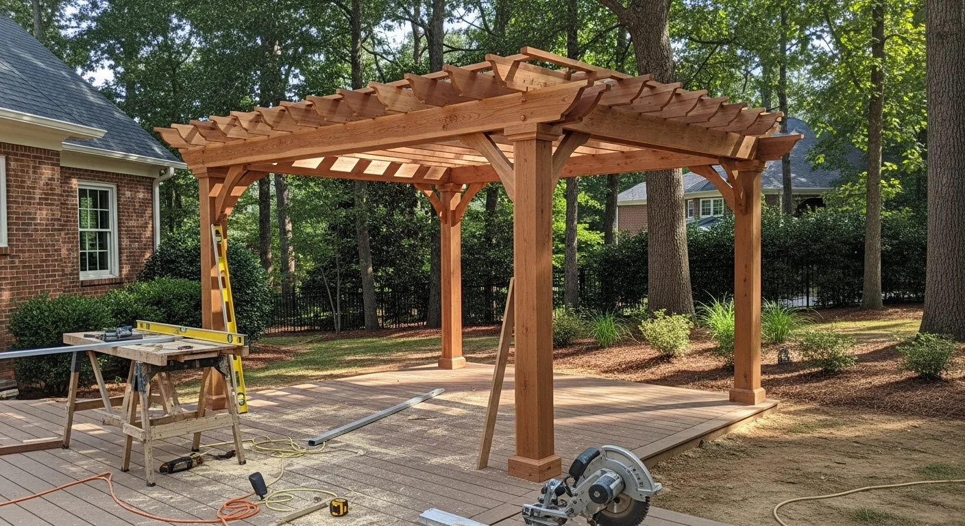 Custom pergola and arbor design in a residential backyard