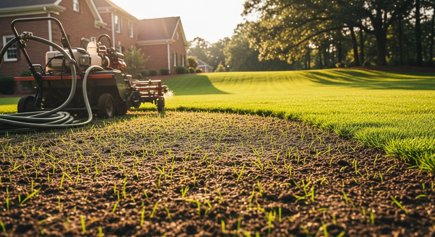 Hydroseeding application on a residential lawn