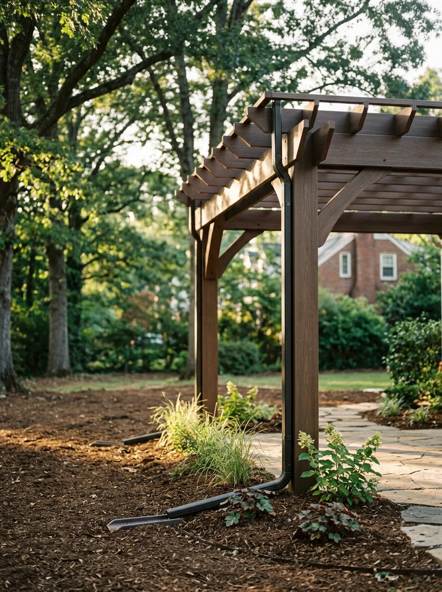 Custom pergola installed in a Durham backyard with humidity-resistant materials and proper drainage grading